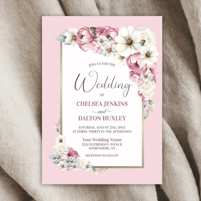 Pink White Floral Wedding Invitation (Creator Uploaded)
