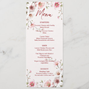 Pink White Floral Wedding Menu