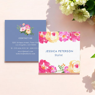 Pink White Floral Wedding Planner Square Business Card