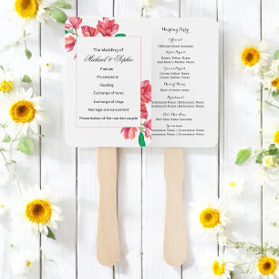 Pink White Floral Wedding Program Hand Fan