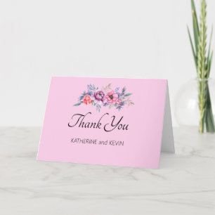 Pink White Floral Wedding Thank You Card