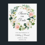 Pink White Floral Wreath Save the Date Announcement Postcard<br><div class="desc">Modern Elegant,  Watercolor Pink White Floral Wreath,  Save The Date Engagement Postcard</div>