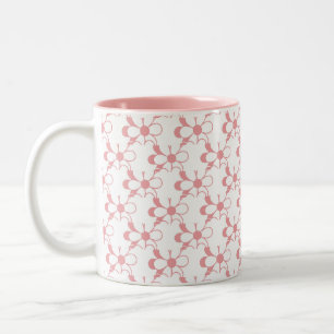 Pink & White Flower Pattern on White Two-Tone Coff Coffee Mug
