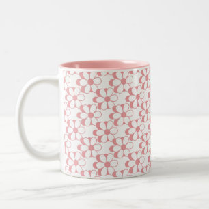 Pink & White Flower Pattern on White Two-Tone Coff Two-Tone Coffee Mug
