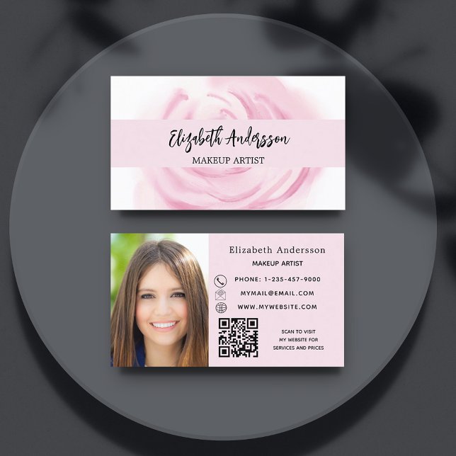 Pink white flower photo QR logo Business Card (Creator Uploaded)