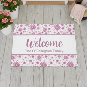 Pink & White Flower Power Retro Floral Doormat