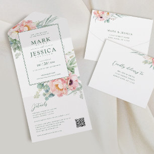 Pink White Flower Wedding Invitation