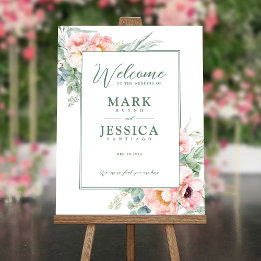 Pink White Flower Wedding Welcome Sign