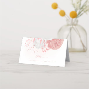 pink & white flowers botanical wedding place card