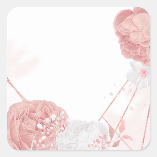 pink & white flowers botanical wedding  square sticker (Front)