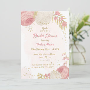 pink & white flowers gold botanical bridal shower invitation