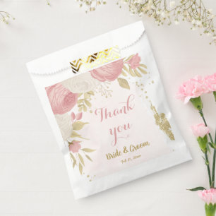 pink & white flowers gold botanical favour bags