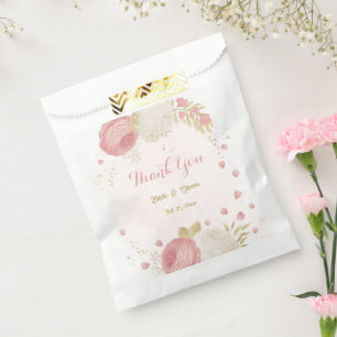 pink & white flowers gold botanical favour bags
