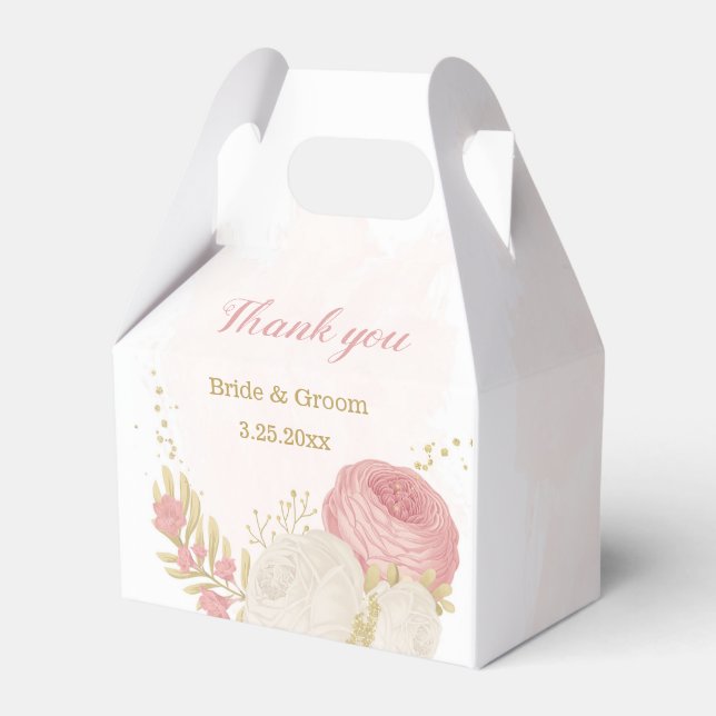 pink & white flowers gold botanical favour box (Front Side)