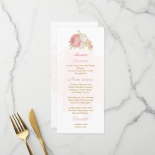 pink & white flowers gold botanical wedding menu