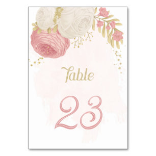 pink & white flowers gold botanical wedding table  number
