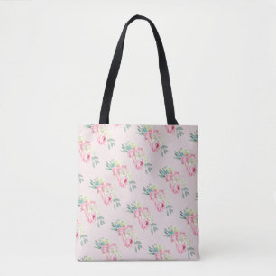 Pink White Flowers on Dusty Pink Tote Bag