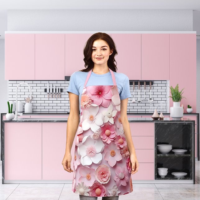Pink white flowers pattern apron (Creator Uploaded)