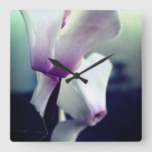 Pink White  Flowers Photo Square Wall Clock