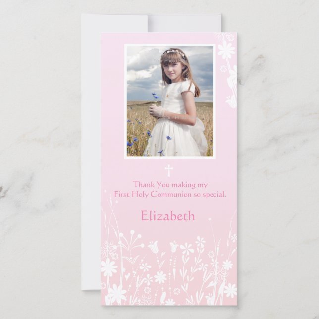 Pink, White Flowers, Religious Photo Card (Front)