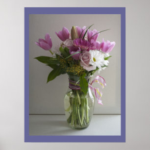 Pink & white flowers still life poster