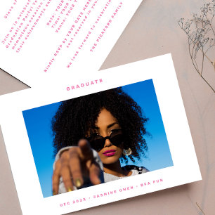 Pink White Funky Photo College Photo Graduation Announcement
