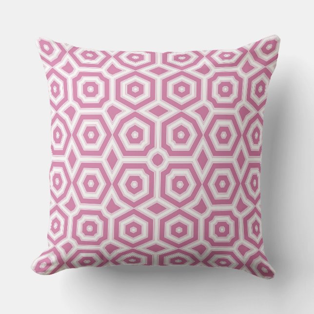 pink white geometric pattern art deco  cushion (Front)