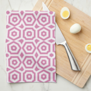 pink white geometric pattern art deco  tea towel