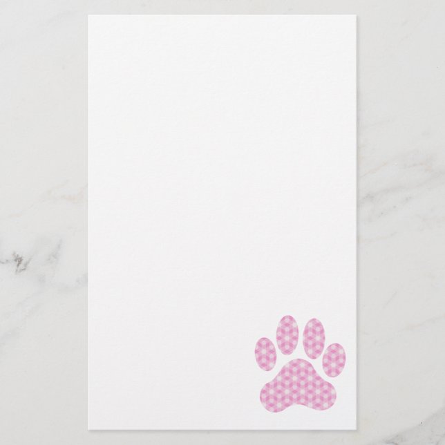 Pink White Geometric Pattern Paw Print Stationery (Front)