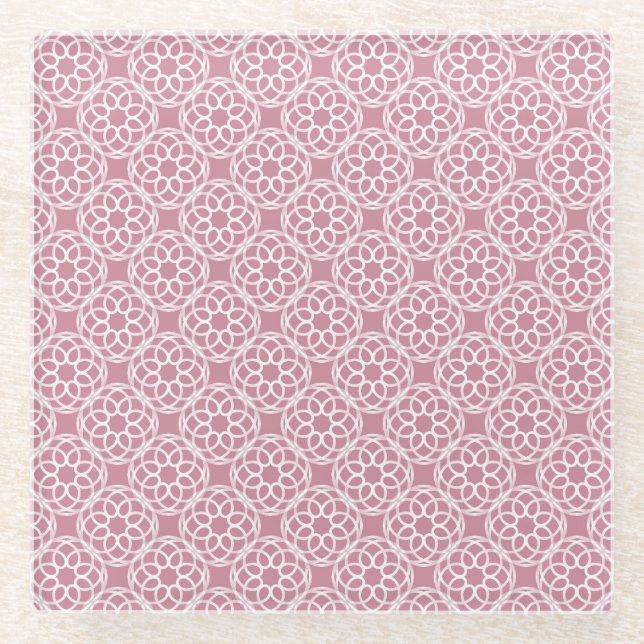 Pink White Geometric Seamless Pattern Glass Coaster (Front)