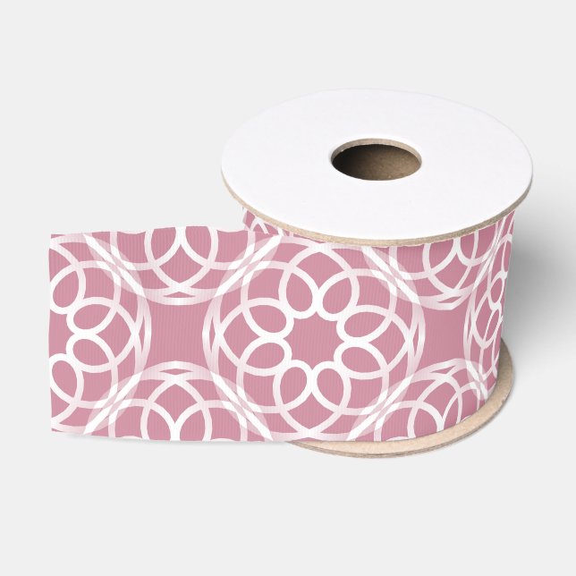 Pink White Geometric Seamless Pattern Grosgrain Ribbon (Spool)