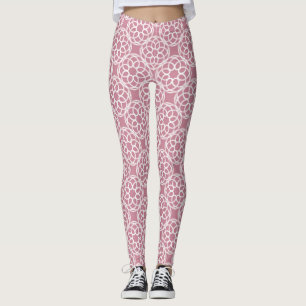 Pink White Geometric Seamless Pattern Leggings