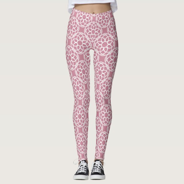 Pink White Geometric Seamless Pattern Leggings (Front)