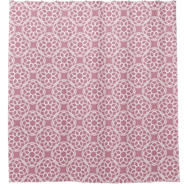 Pink White Geometric Seamless Pattern Shower Curtain (Front)