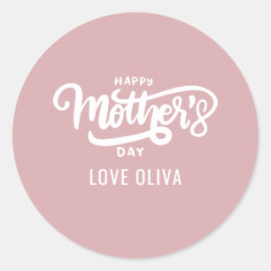 Pink White Gift Happy Mother's Day Classic Round Sticker