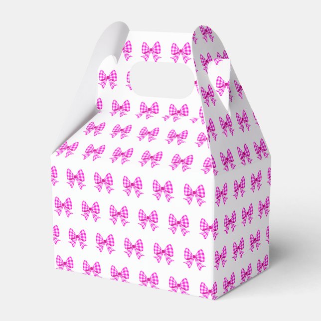 Pink-white gingham bow pattern favour box (Front Side)