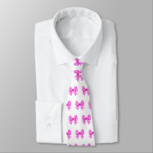 Pink-white gingham bow pattern tie