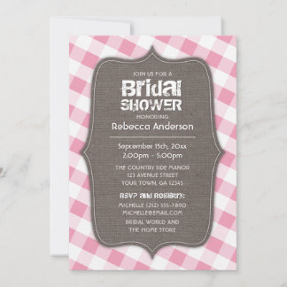 Pink & White Gingham Canvas Bridal Shower Invitation