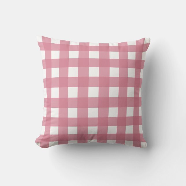 Pink White Gingham Check Plaid Cushion (Front)