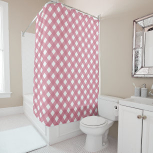 Pink White Gingham Check Plaid Shower Curtain