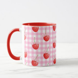 Pink White Gingham Mug Cute Strawberry Print