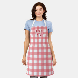 Pink White Gingham Name & Initial Apron