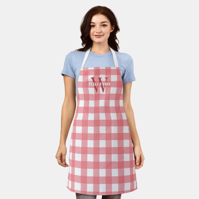 Pink White Gingham Name & Initial Apron (Worn)