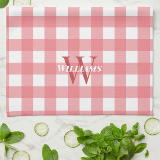 Pink White Gingham Name & Initial Tea Towel
