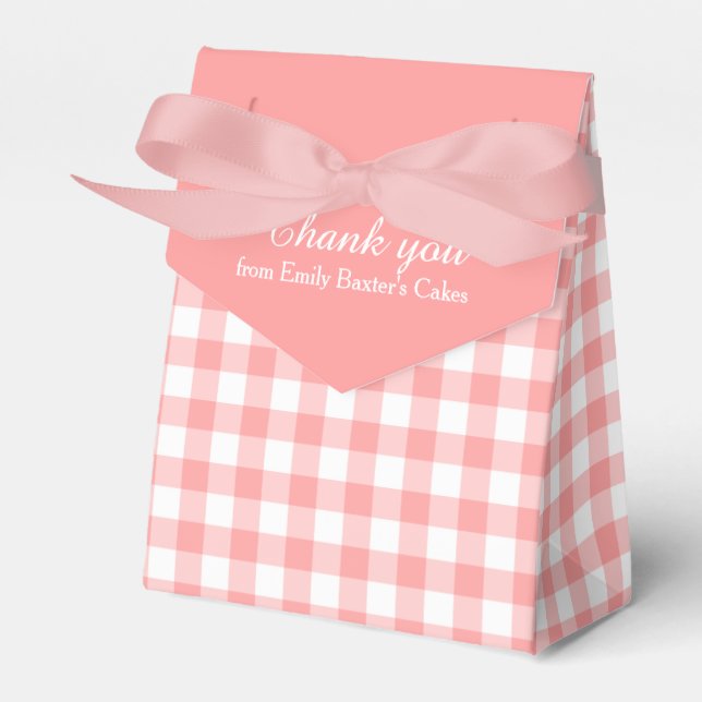 Pink white gingham pattern thank you gift box (Front Side)