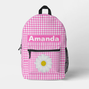 Pink White Gingham Personalised Girls Printed Backpack