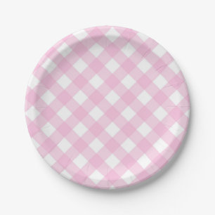 Pink & White Gingham Plaid Paper Plates