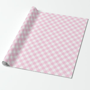Pink White Gingham Plaid Pattern Wrapping Paper