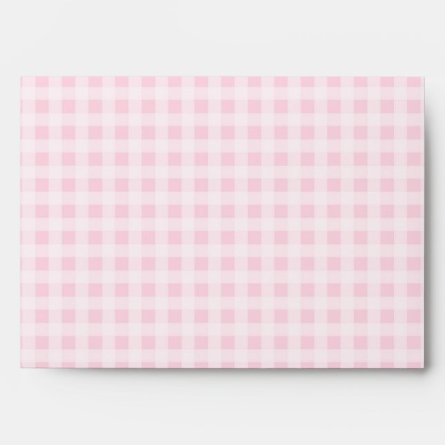 Pink White Gingham Wedding Envelope (Front)