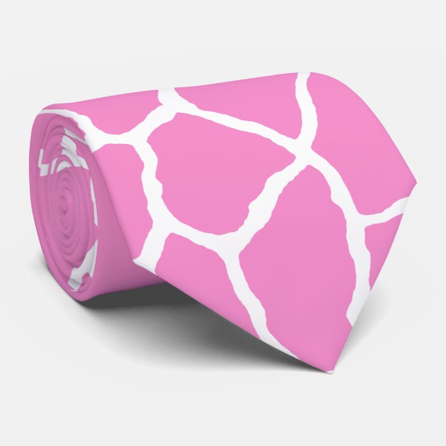 Pink White Giraffe Skin Pattern Tie (Rolled)